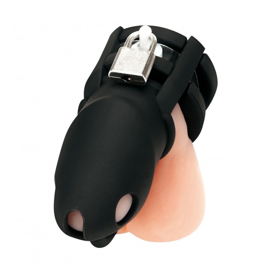 Черная клетка для пениса Silicone Small 2 in Cock Cage With Ball Divider - BlueLine - купить с доставкой в Воронеже