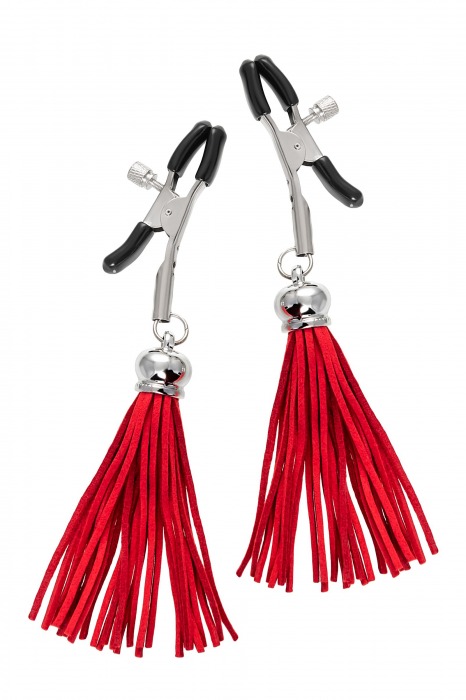 Зажимы на соски «Прищепки» с красными кисточками из замши - Pecado - купить с доставкой в Воронеже