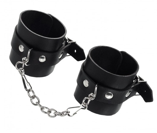 Черные однослойные наручники из натуральной кожи с цепочкой - Pecado - купить с доставкой в Воронеже