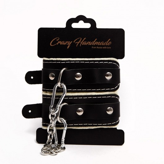 Черные скругленные наручники с мягкой бежевой подкладкой - Crazy Handmade - купить с доставкой в Воронеже