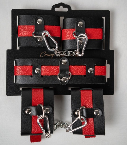 Черно-красный набор фиксаций: наручники, оковы и ошейник - Crazy Handmade - купить с доставкой в Воронеже