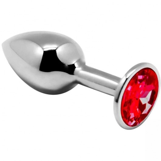 Серебристая анальная втулка с красным кристаллом Mini Metal Butt Plug Size S - 7 см. - Adrien Lastic