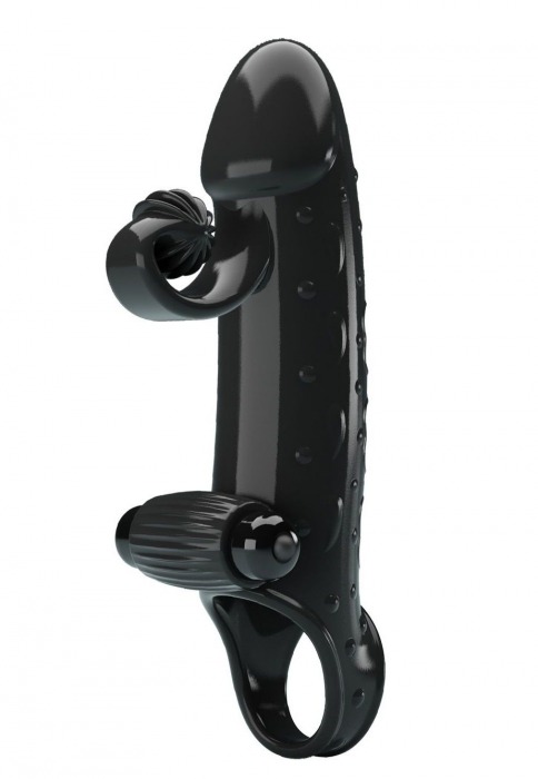 Черная вибронасадка на пенис с подхватом мошонки - 20 см. - Baile - в Воронеже купить с доставкой