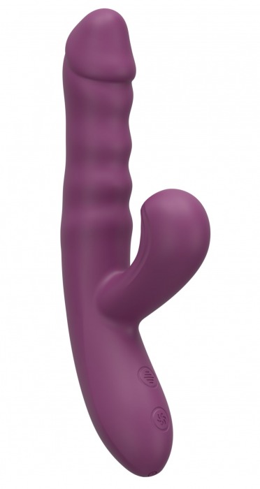 Фиолетовый силиконовый вибратор с эффектом фрикций - 21,8 см. - Secwell