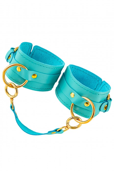Голубые однослойные кожаные оковы - Pecado - купить с доставкой в Воронеже