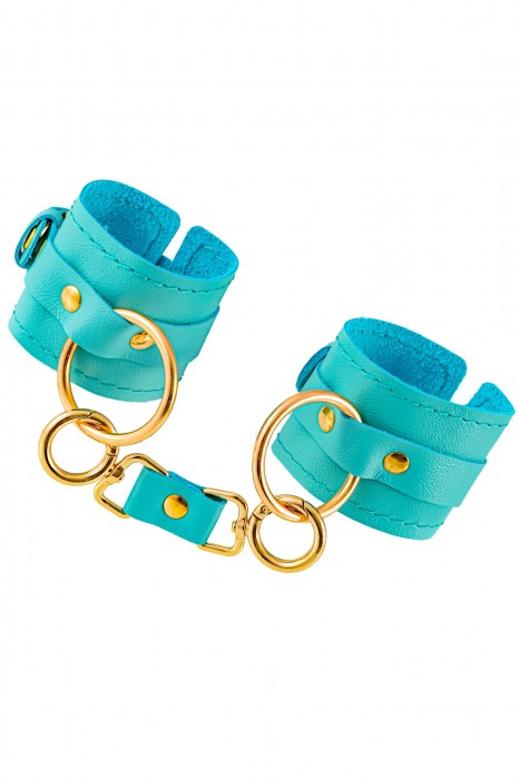 Голубые однослойные кожаные наручники - Pecado - купить с доставкой в Воронеже