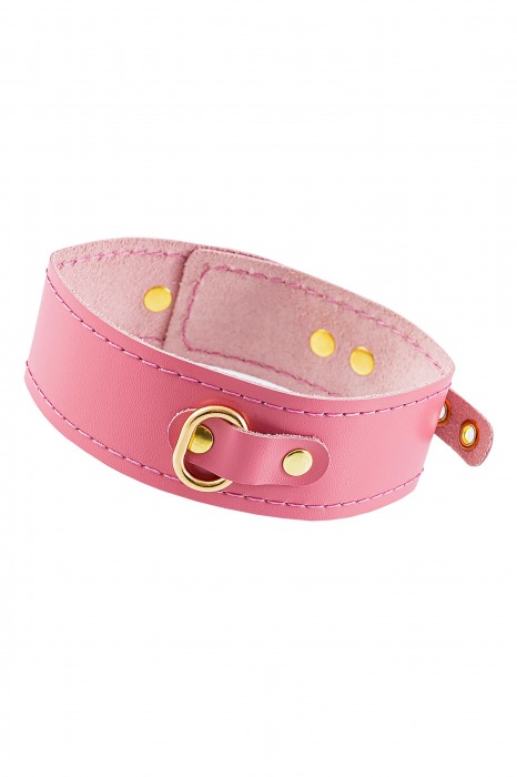 Розовый кожаный однослойный ошейник с прошивкой - Pecado - купить с доставкой в Воронеже