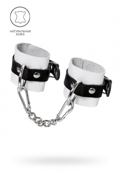 Бело-черные кожаные наручники с одним ремешком с люверсами - Pecado - купить с доставкой в Воронеже