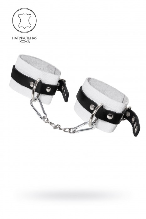 Бело-черные мягкие оковы с одним ремешком и люверсами - Pecado - купить с доставкой в Воронеже