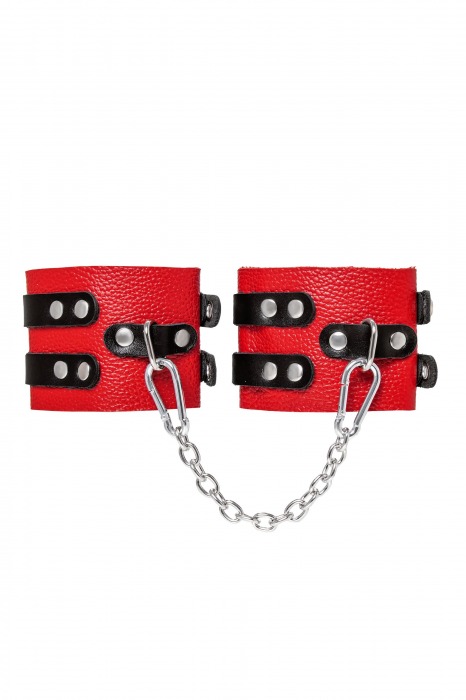Красно-черные мягкие оковы с двумя ремешками с люверсами - Pecado - купить с доставкой в Воронеже