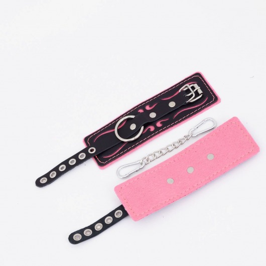 Черно-розовые кожаные наручники с розовой строчкой - Crazy Handmade - купить с доставкой в Воронеже