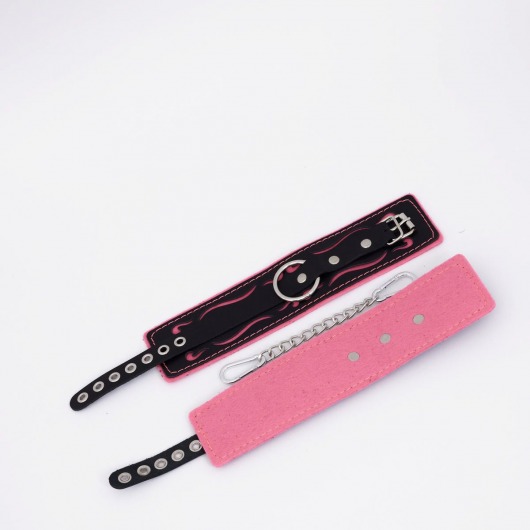 Черно-розовые кожаные оковы с розовой строчкой - Crazy Handmade - купить с доставкой в Воронеже