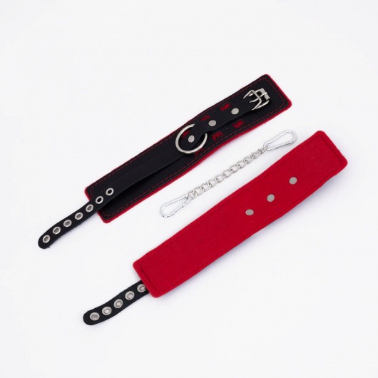 Черно-красные оковы с красной строчкой Sex - Crazy Handmade - купить с доставкой в Воронеже