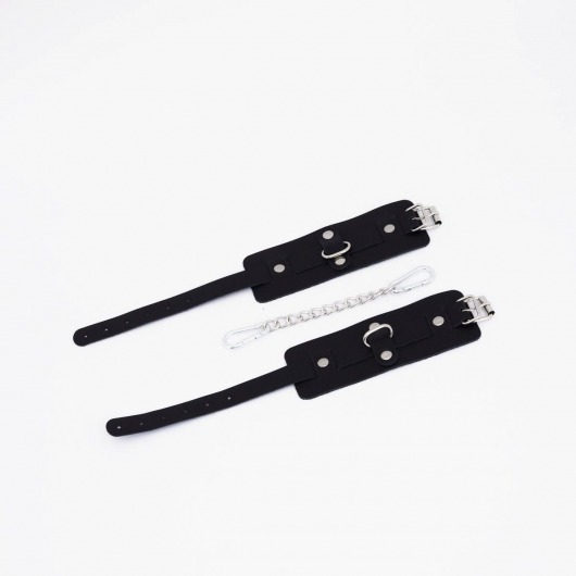 Черные кожаные оковы с хромированной фурнитурой - Crazy Handmade - купить с доставкой в Воронеже