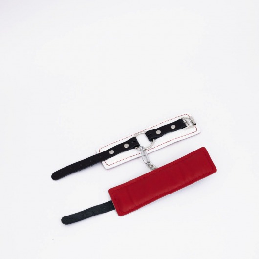 Бело-красные кожаные наручники - Crazy Handmade - купить с доставкой в Воронеже