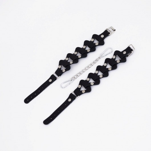 Черные кожаные наручники из звеньев - Crazy Handmade - купить с доставкой в Воронеже