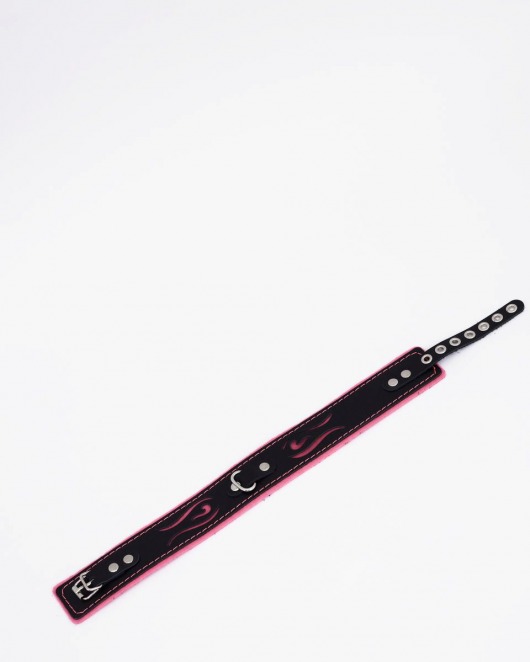 Черно-розовый кожаный ошейник с розовой строчкой - Crazy Handmade - купить с доставкой в Воронеже