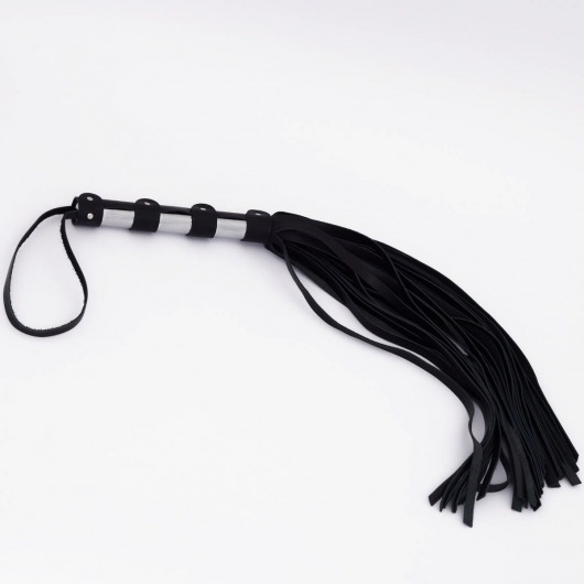 Черный кожаный флоггер со стальной ручкой - 45 см. - Crazy Handmade - купить с доставкой в Воронеже