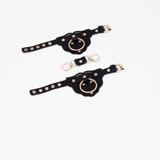 Черные наручники с золотистой фурнитурой - Crazy Handmade - купить с доставкой в Воронеже