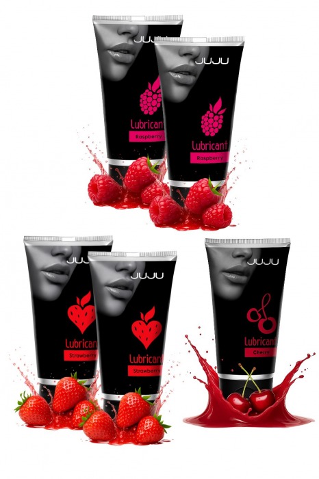 Набор из 5 съедобных лубрикантов JUJU (клубника х 2, малина х 2, вишня) - JuJu - купить с доставкой в Воронеже