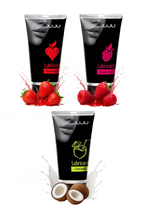 Набор из 3 съедобных лубрикантов JUJU (клубника, малина, кокос) - JuJu - купить с доставкой в Воронеже