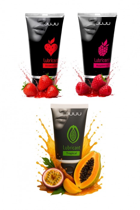 Набор из 3 съедобных лубрикантов JUJU (клубника, малина, тропические фрукты) - JuJu - купить с доставкой в Воронеже