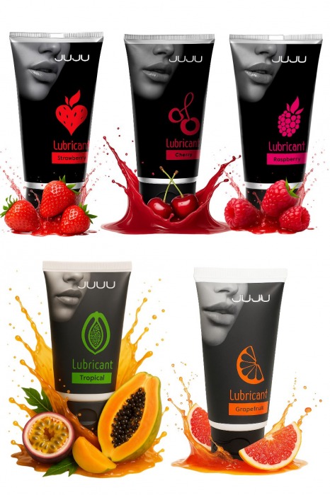 Набор из 5 съедобных лубрикантов JUJU (клубника, малина, тропические фрукты, вишня, грейпфрут) - JuJu - купить с доставкой в Воронеже