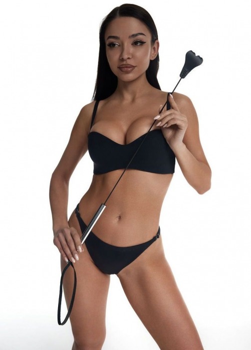 Стек с черным кожаным наконечником в виде сердца и металлической ручкой - 67 см. - Crazy Handmade - купить с доставкой в Воронеже