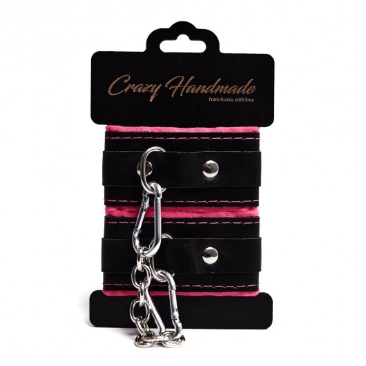 Черно-розовые скругленные наручники с мягкой подкладкой - Crazy Handmade - купить с доставкой в Воронеже