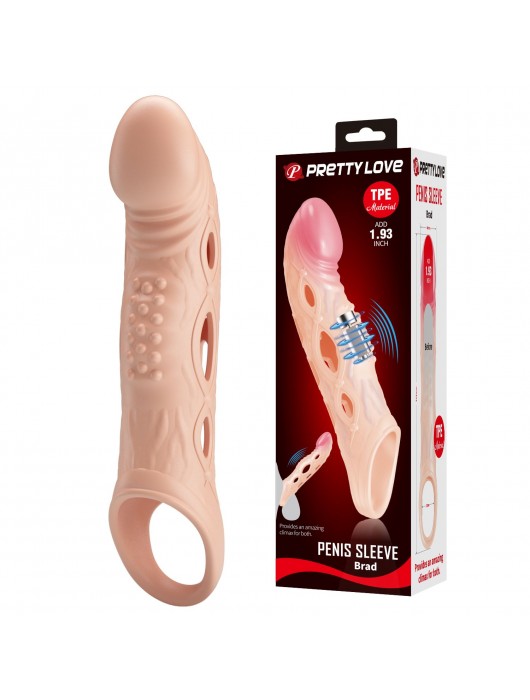 Телесная удлиняющая насадка с рельефом и вибрацией Brad - 21,3 см. - Baile - в Воронеже купить с доставкой
