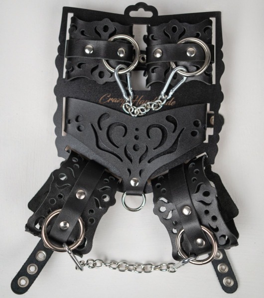Черный ажурный кожаный набор фиксаций - Crazy Handmade - купить с доставкой в Воронеже