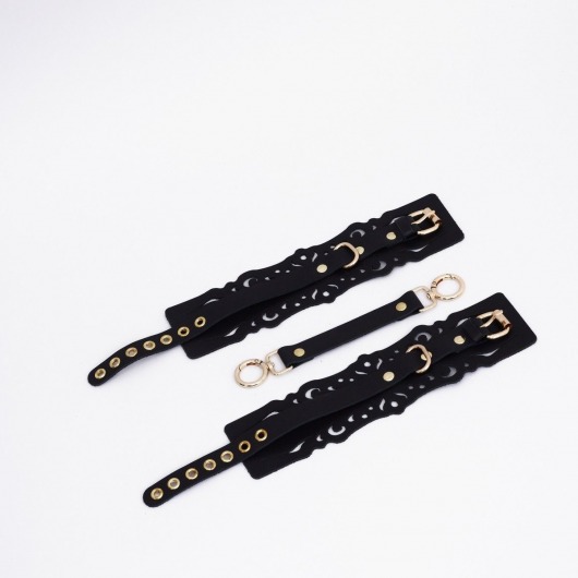 Черный кожаные оковы с узорами и золотистой фурнитурой - Crazy Handmade - купить с доставкой в Воронеже