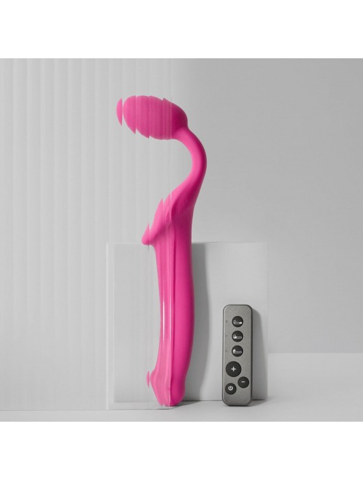 Ярко-розовый безремневой страпон Strap-on-me Vibrating Bendable Strap-On size L - Strap-on-me - купить с доставкой в Воронеже