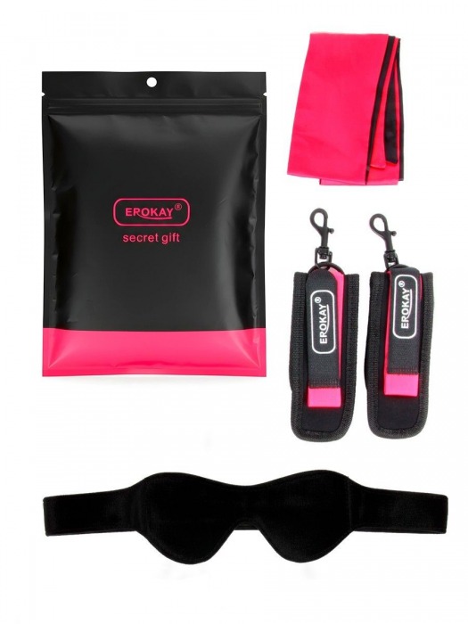 Черно-розовый эротический набор: маска, наручники и повязка - Erokay - купить с доставкой в Воронеже