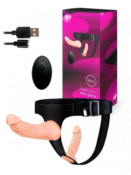 Женский страпон с 2 насадками, вибрацией и пультом ДУ - Erowoman-Eroman - купить с доставкой в Воронеже