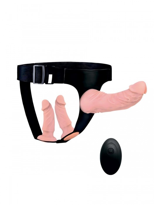 Женский страпон с 3 насадками и вибрацией - Erowoman-Eroman - купить с доставкой в Воронеже