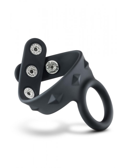 Черное эрекционное кольцо с подхватом мошонки на кнопках VS6 - Blush Novelties - в Воронеже купить с доставкой