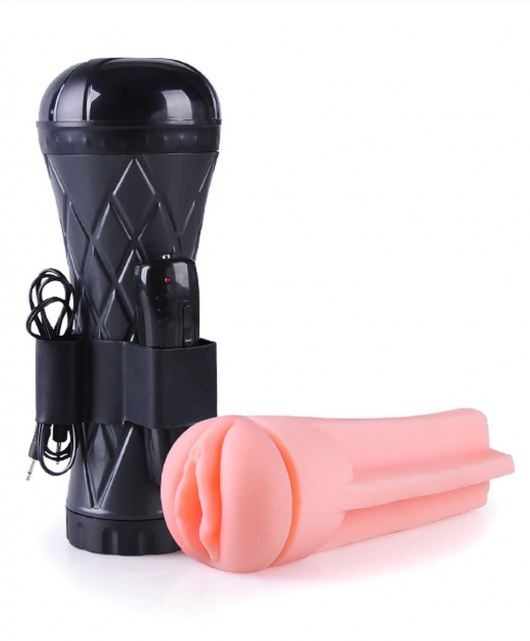 Телесный мастурбатор-вагина в черной колбе с вибрацией - Boys of Toys - в Воронеже купить с доставкой