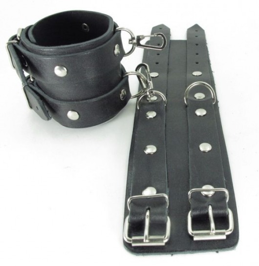 Черные кожаные оковы с двумя пряжками - БДСМ Арсенал - купить с доставкой в Воронеже