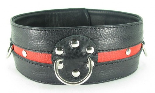 Черно-красный кожаный ошейник увеличенного размера с кольцом - БДСМ Арсенал - купить с доставкой в Воронеже