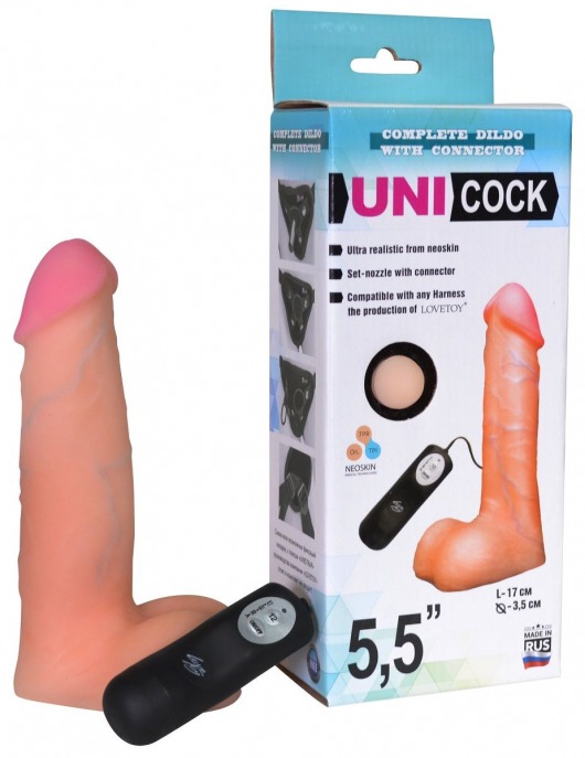 Фаллическая насадка Харнесс UNICOCK 5,5  с вибрацией - 17 см. - LOVETOY (А-Полимер) - купить с доставкой в Воронеже
