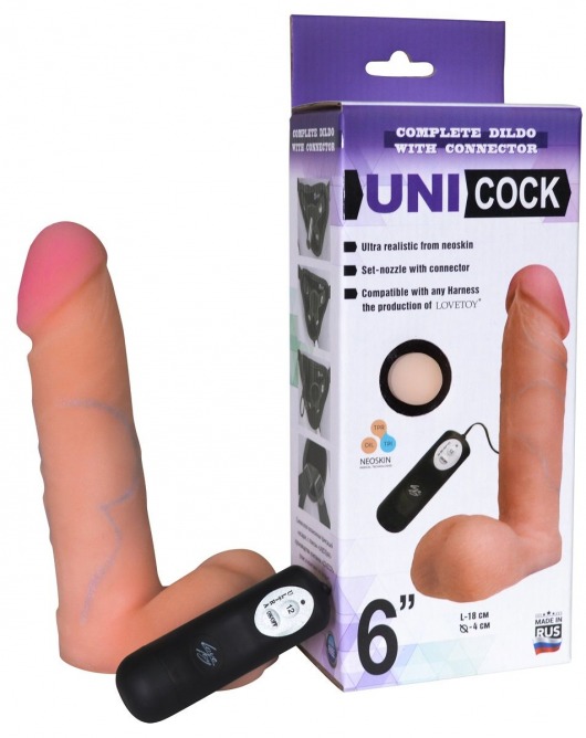 Фаллическая насадка Харнесс UNICOCK 6  с вибрацией - 18 см. - LOVETOY (А-Полимер) - купить с доставкой в Воронеже