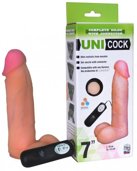 Фаллическая насадка Харнесс UNICOCK 7  с вибрацией - 19 см. - LOVETOY (А-Полимер) - купить с доставкой в Воронеже
