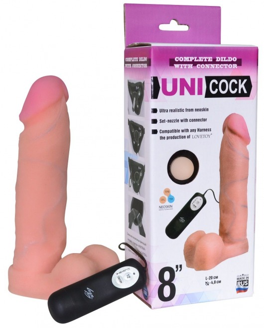 Фаллическая насадка Харнесс UNICOCK 8  с вибрацией - 20 см. - LOVETOY (А-Полимер) - купить с доставкой в Воронеже