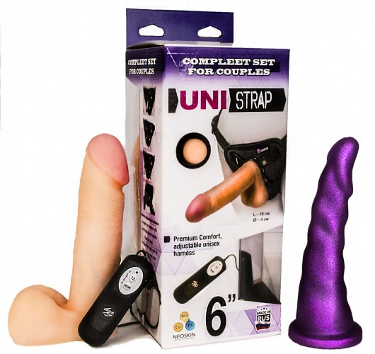 Вибрострапон с двумя насадками UniStrap - 18 и 18 см. - LOVETOY (А-Полимер) - купить с доставкой в Воронеже