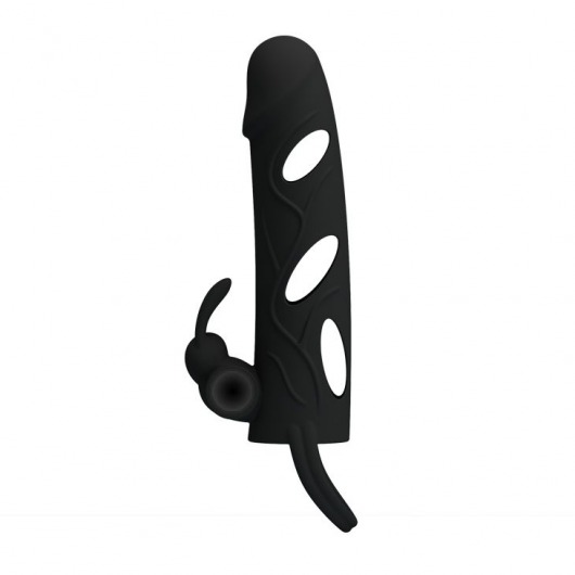 Чёрная насадка с клиторальным вибростимулятором и закрытой головкой - 14 см. - Baile - в Воронеже купить с доставкой