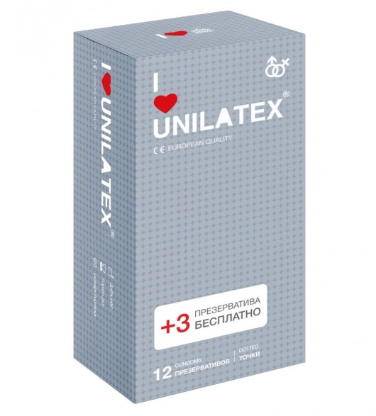 Презервативы с точками Unilatex Dotted - 12 шт. + 3 шт. в подарок - Unilatex - купить с доставкой в Воронеже
