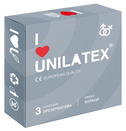 Презервативы с рёбрами Unilatex Ribbed - 3 шт. - Unilatex - купить с доставкой в Воронеже