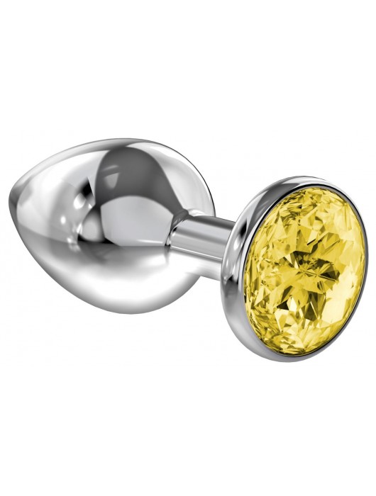 Малая серебристая анальная пробка Diamond Yellow Sparkle Small с жёлтым кристаллом - 7 см. - Lola Games - купить с доставкой в Воронеже