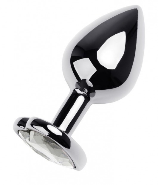 Серебристая анальная пробка с прозрачным кристаллом-сердцем - 8 см. - ToyFa - купить с доставкой в Воронеже